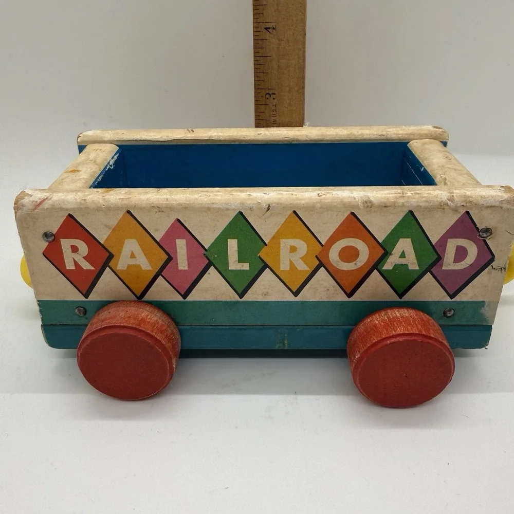 Vintage Fisher Price 1963 Huffy Puffy Wooden Train Railroad Circus Car Pull Toy
